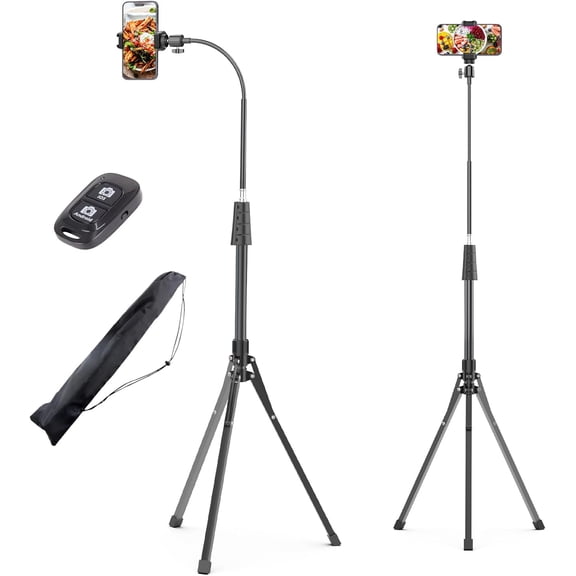 92 Cell Phone Tripod Stand with 16.5 Gooseneck and Remote, Overhead Tripod with Adjustable 360Ball Head & Phone Holder for iPhone17 Pro Max/Pro/Plus/ /16/15/14/13, Android Cell Phone