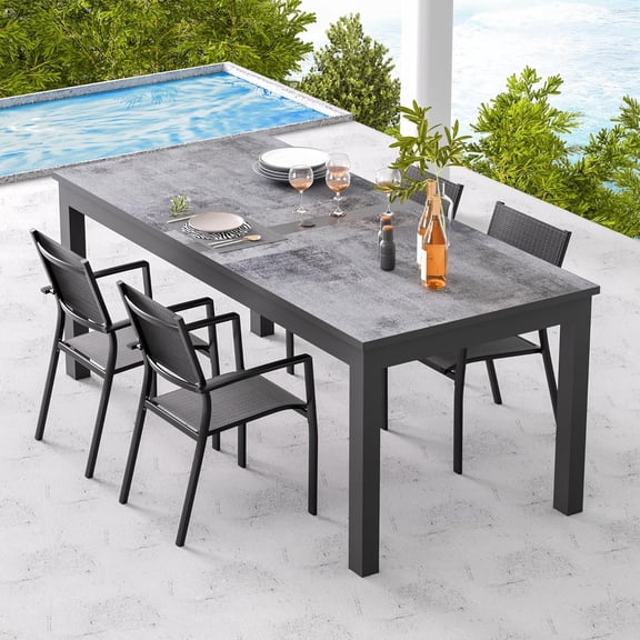 Heynemo 92” Dining Table for 4-10 People, Large Extendable Dining Table, Rectangular Aluminum Kitchen Table, Grey