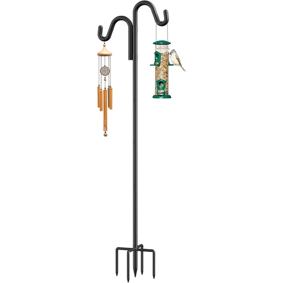 92" Double Hooks Heavy Duty Adjustable Bird Feeder Pole with Sturdy 5-Prong Base, Height Adjustable Shepherds Hook for Hanging Feeders, Plants, Solar Lanterns & Wind Chimes (2026 Upgrade)