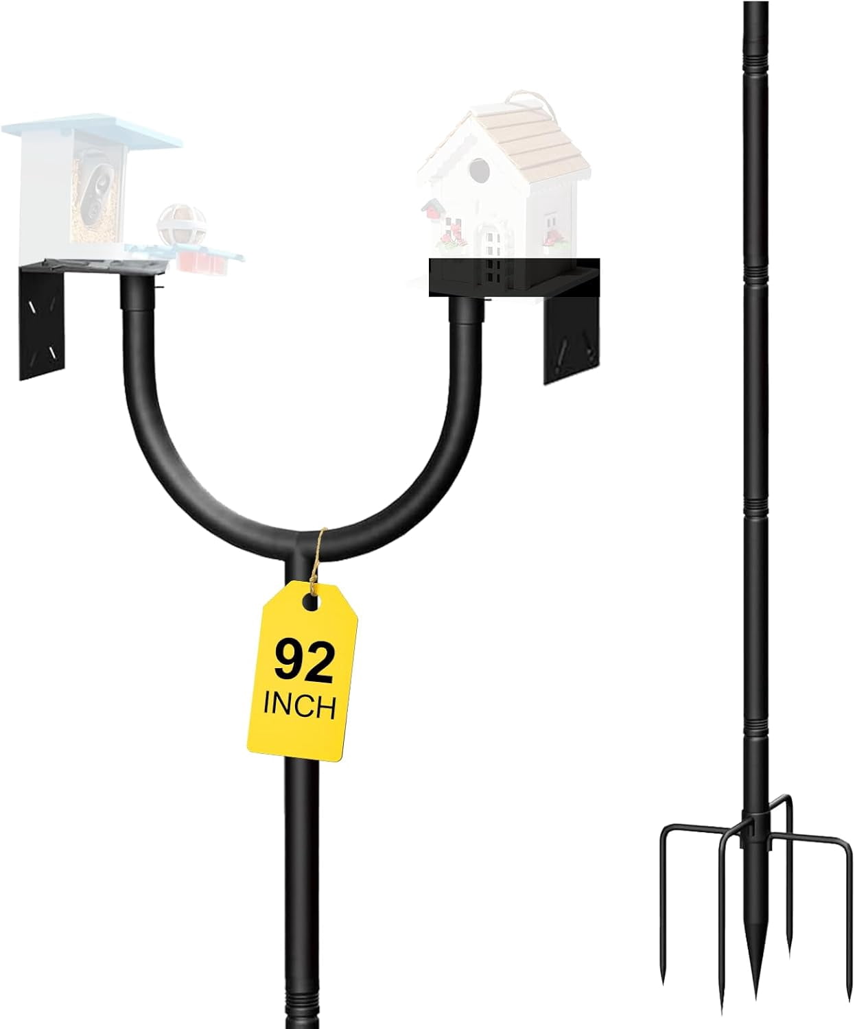 92 Inch Bird Feeder Pole, Smart Bird Feeder Stand with 2 Platform,Bird House Pole for Outdoors Heavy Duty(House and Monitoring Equipment Not Included)