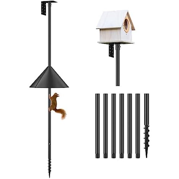 92 Inch Bird House Pole Mount Kit, Adjustable Heavy Duty Feeder Pole for Outdoors, Feeding Station With Squirrel Proof Baffle for Watching (House Not Included)$$Garden & Patio