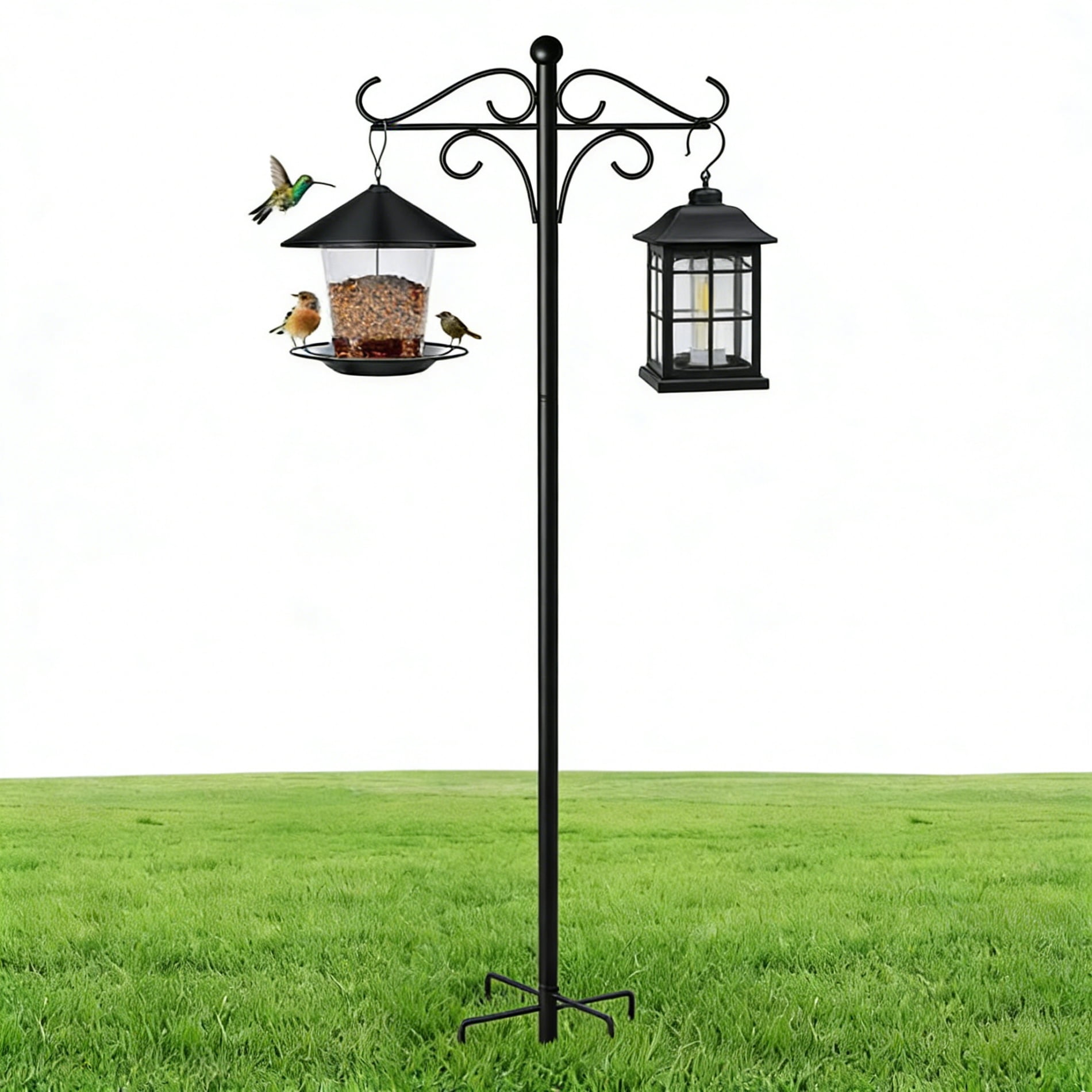 92 Inch Double Shepherds Hooks for Outdoor, Heavy Duty Bird Feeder Pole with 5 Base Prongs, Adjustable Garden Hanging Holder for Bird Feeders, Lanterns, Plant Hanger Stands, Weddings Decor