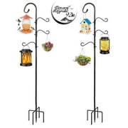 92 Inch Shepherds Hooks for Outdoor 2 Pack, Bird Feeder Poles with 4 Hooks, Shepherds Hook for Bird Feeders Outside with Base, Garden Pole for Hanging Plant Baskets, Weddings Decor