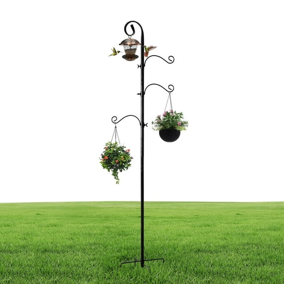 92 Inch Shepherds Hooks for Outdoor, Bird Feeder Poles with 4 Hooks, Shepherds Hook for Bird Feeders Outside with Base, Garden Pole for Hanging Plant Baskets, Weddings Decor