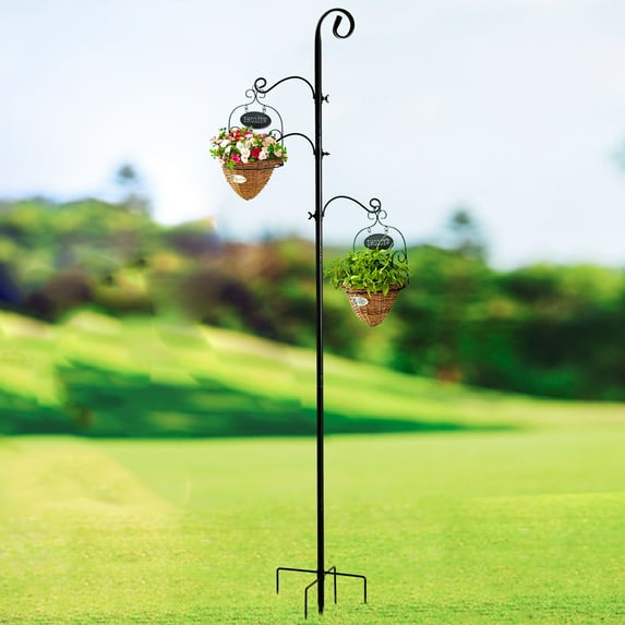 92 Inch Shepherds Hooks for Outdoor, Bird Feeder Poles with 4 Hooks, Shepherds Hook for Bird Feeders Outside with Base, Garden Pole for Hanging Plant Baskets, Weddings Decor