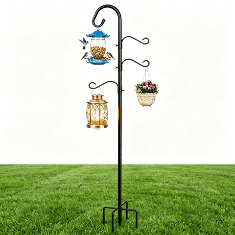 92 Inch Shepherds Hooks for Outdoor, Bird Feeder Poles with 4 Hooks, Shepherds Hook for Bird Feeders Outside with Base, Garden Pole for Hanging Plant Baskets, Weddings Decor