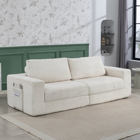 92 Inches Convertible Sofa Bed Boneless 3 Seats Sleeper Sofa 3 Seater Large Couch 3-in-1 Folding Sofa Floor Sofa with Deep Seat No Assemble Required