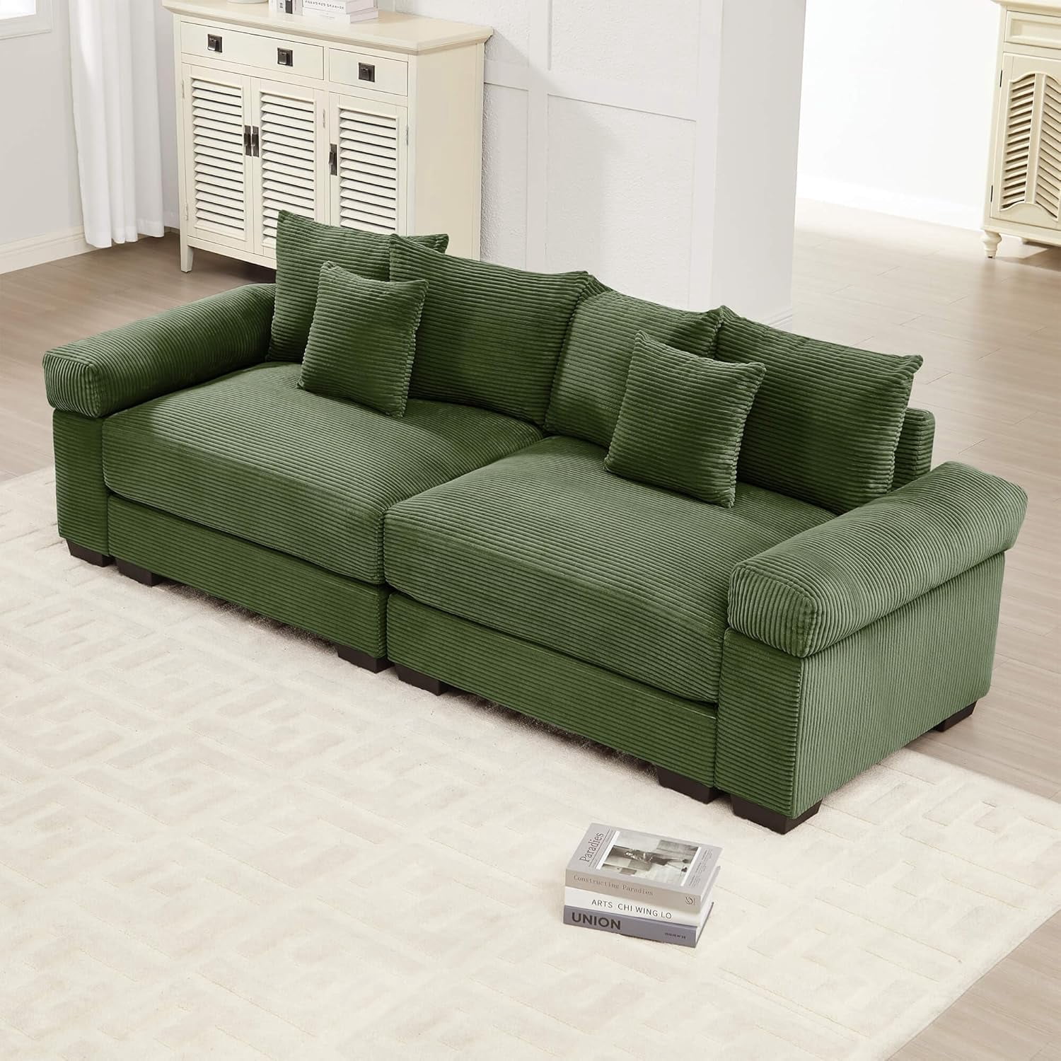 92" Oversized Cloud Modular Sectional Couch|Loveseat|Corduroy Fabric|Extra-Wide Armrests|Ergonomic Design|High Resilience Cushion|Easy Assembly for Living Room Bedroom Apartment - Green