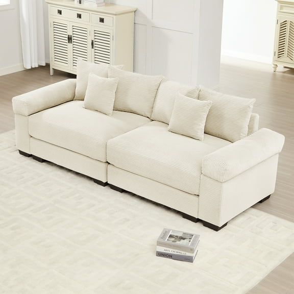 92" Oversized Cloud Modular Sectional Couch with Textured Fabric, Cream | Extra-wide armrests, modular layout options, ergonomic comfort, ideal for living spaces