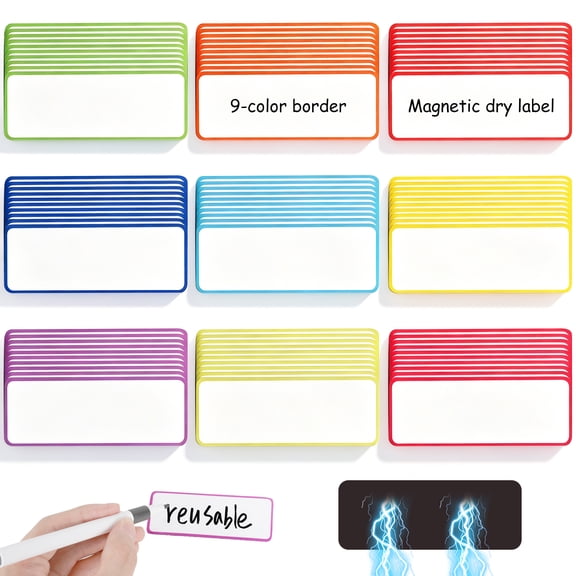 92-Pack 3.2"x1.2" Magnetic Dry Erase Magnets Lable Notes - Edge Colorful Sticky Mini Whiteboard Sheets, Reusable & Washable Mini Dry Erase Board for Office, Classroom, Home