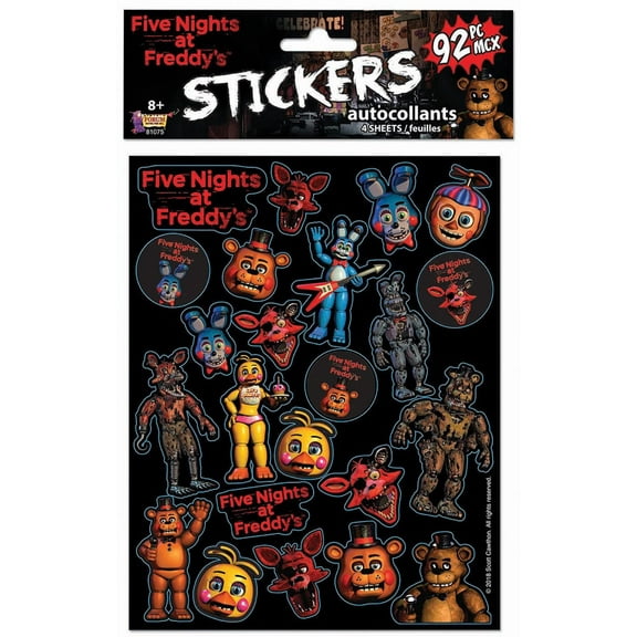 92 Piece Five Nights At Freddy's Stickers (4 Sheets Included)