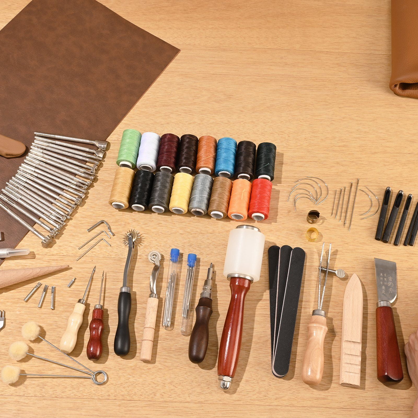 92-Piece Leather Craft Kit with Punching Stamps, Engraving Tools & Sewing Accessories – All-in-One DIY Set