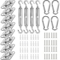 92 Pieces Shade Sail Hardware Kit Rust-Proof Shade Hardware Kit for Triangle Rectangle Shade Sail Installation Silver D