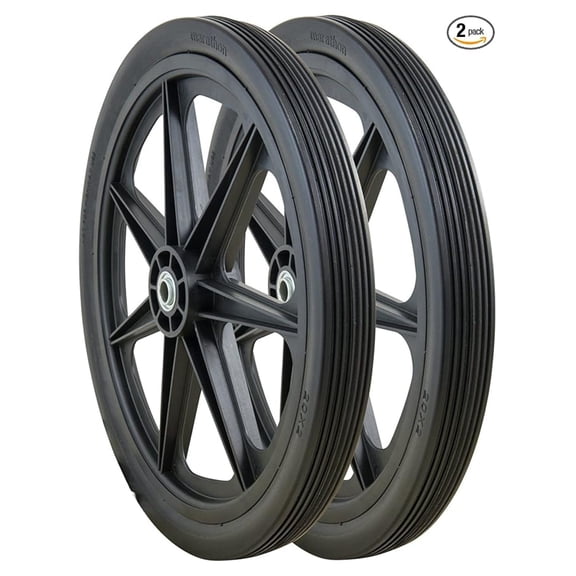 92001-2PK 20x2.0 Flat Free Ribbed Tread Cart Tire on Plastic Rim, 3/4" Bearing, Non-Marking, 250-Pound Load Capacity, 2 Pack