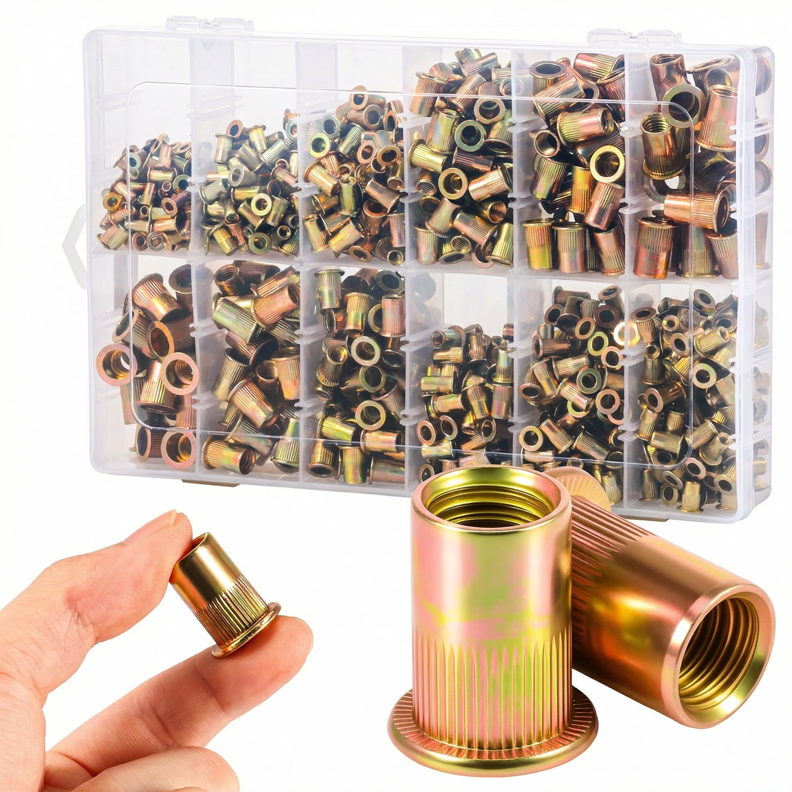 920Pcs Metric SAE Flat Head Rivet Nut Assortment Kit Zinc Plated Carbon Steel M3 to M10 6-32 to 3/8-16 for Hardware Fastening