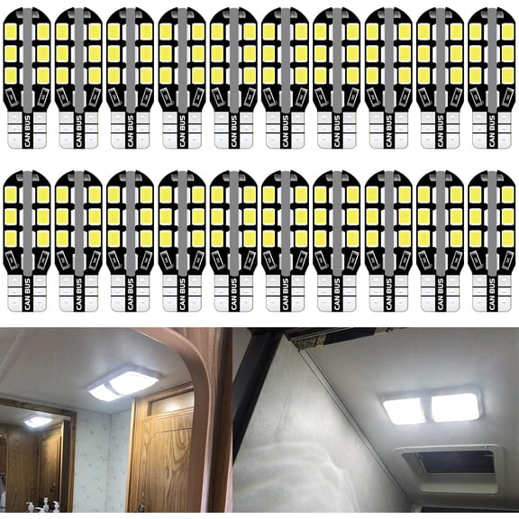921 922 912 LED Bulbs White Super Bright 24-SMD Camper Light Bulbs T10 168 194 LED Bulb for 12V RV Light Bulbs, Travel Trailer RV Interior Ceiling Lights, Car Dome Map lights (Pack of 20)
