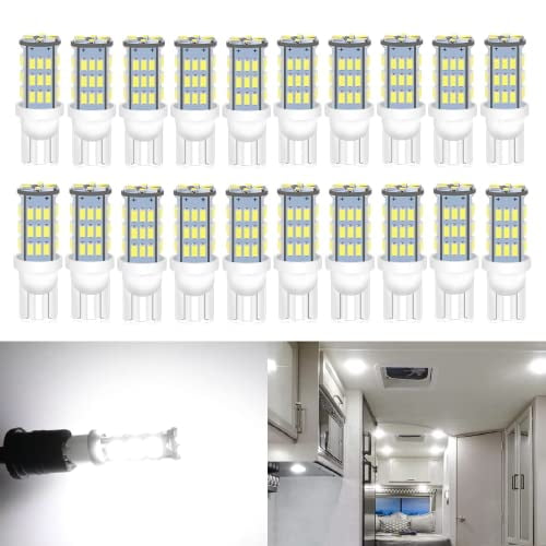 921 RV Interior LED Light Bulbs,T10 912 194 LED Camper Light Replacement Bulbs for RV Car Dome Map Door License Plate Trailer Lights,White (Pack of 20)