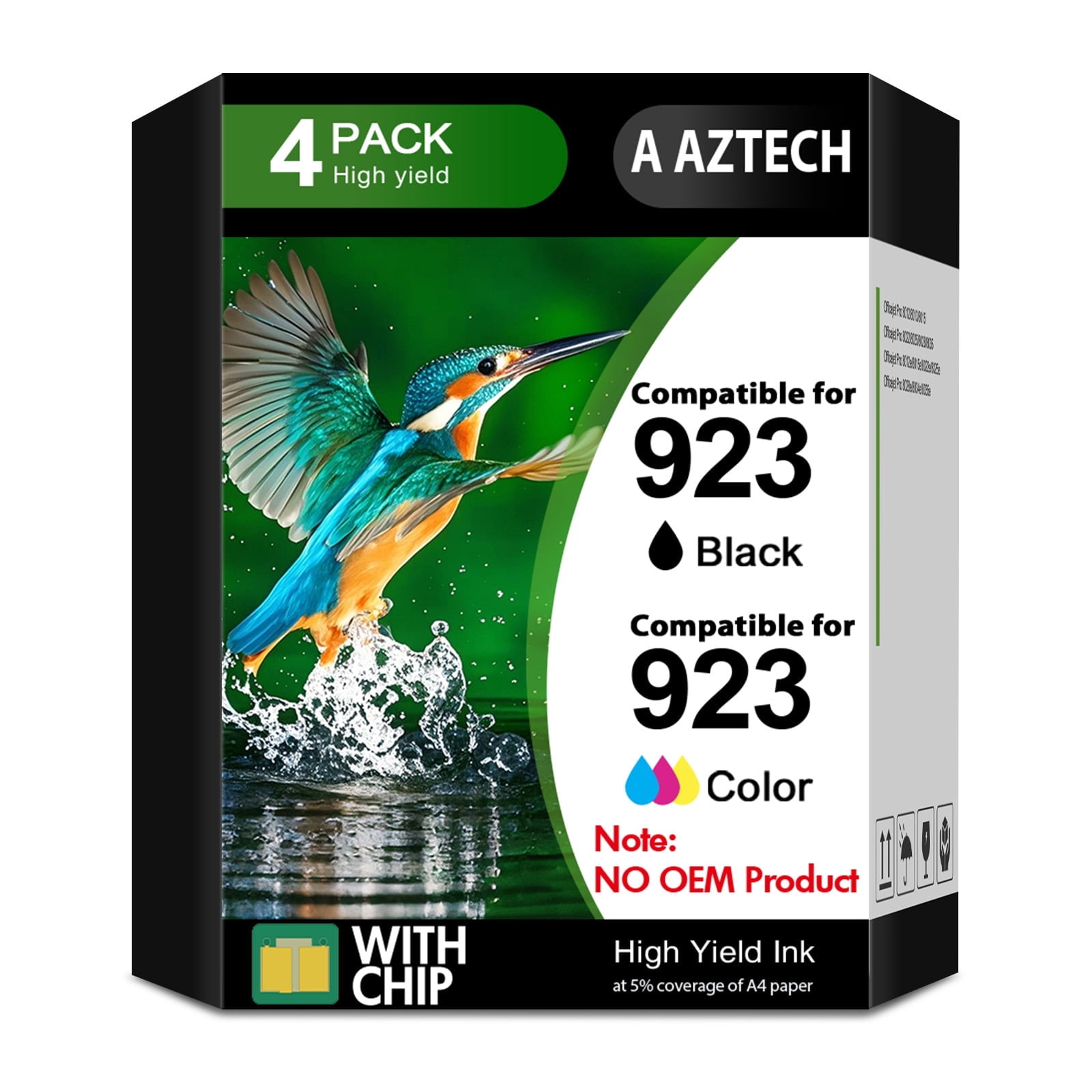 Compatible for HP 923 923E Ink Cartridges (With Chip) OfficeJet Pro 8130 8135e 8138e 8139e 8120 8122e OfficeJet 8124e 8125e 8132e 8134e Printer 923XL Combo Pack, Pack of 4
