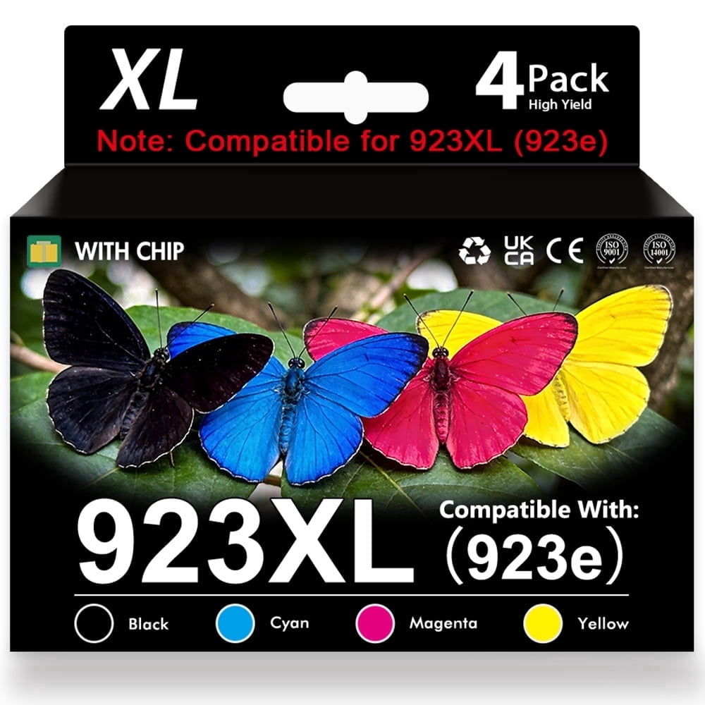 Compatible for HP 923 923XL 923e Ink Cartridges Combo Pack with Chip OfficeJet Pro 8130 8135 8120 8122 8124 8125 8132 8134 8135 8138 8139 Printer (4 Pack, B/C/M/Y)