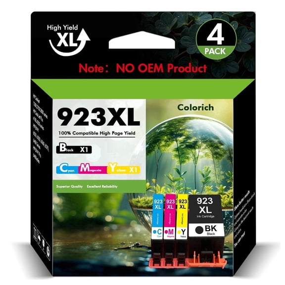 923 923XL Ink Cartridges with Chip Compatible for HP 923e 923XL Ink Combo Pack for OfficeJet Pro 8130 8135 8120 8122 8124 8125 8132 8134 8135 8138 8139 Printer (4 Pack, B/C/M/Y)