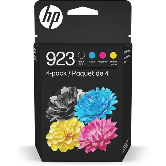 923 Black, Cyan, Magenta, Yellow Ink Cartridges (4-Pack) | Works OfficeJet 8120 Series, OfficeJet Pro 8130 Series | Eligible for Instant Ink | 6C3Y6LN