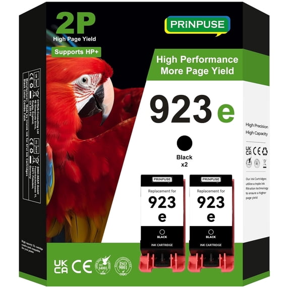 923 Ink Cartridges Compatible for HP 923 Ink Cartridges Compatible for HP 923 E Ink for HP OfficeJet 8120 8122e 8123 OfficeJet Pro 8130 8135e 8138e 8139e Printer Ink (2 Black)