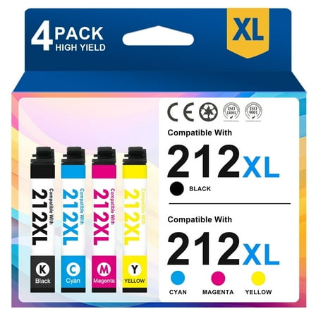212XL Ink Cartridges Compatible for Epson 212XL 212 T212 Ink for WorkForce WF-2850 WF-2830 Expression Home XP-4100 XP-4105 Printer (Black,Cyan,Magenta,Yellow, 4-Pack)