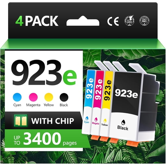 923XL 923e Ink Cartridges with chip 4-Pack High Yield Replacement for HP 923 923e 923XL Ink Compatible for OfficeJet Pro 8135e 8138e 8139e 8122e 8120 8123 8130 8133 Printers Black Cyan Magenta Yellow