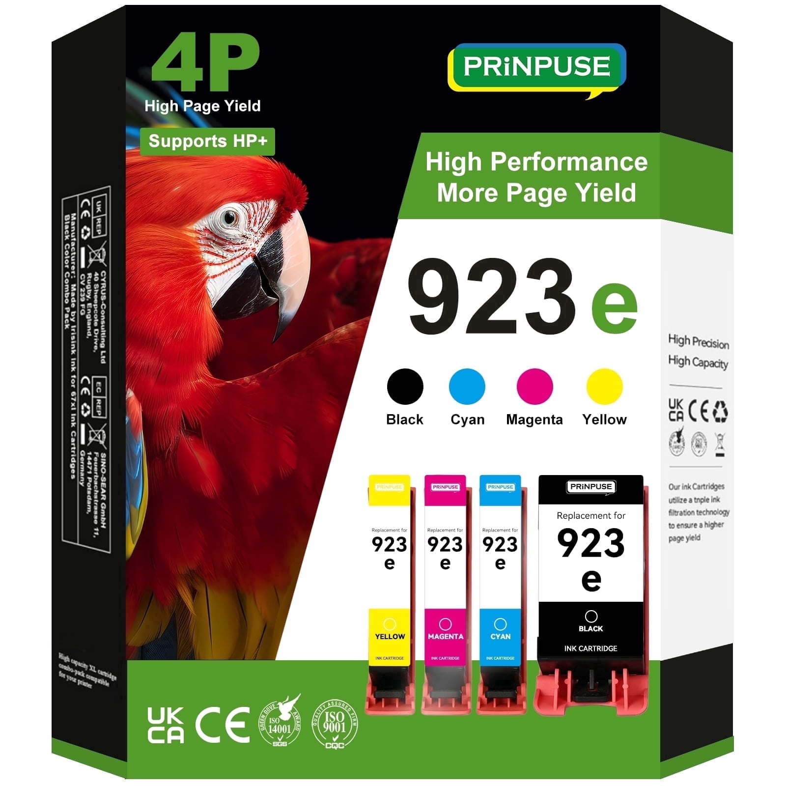 923e Ink Cartridges Combo Pack Compatible 923 Ink Cartridges for use with OfficeJet 8122e OfficeJet Pro 8135e 8138e 8139e Printer Ink(4 Pack, Black Cyan Yellow Magenta)