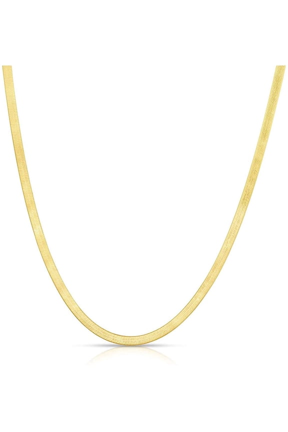.925 14K Gold Plated Sterling Silver Flexible Flat Magic Herringbone Chain Necklace (4.3mm Gold Plated 20 Inches)