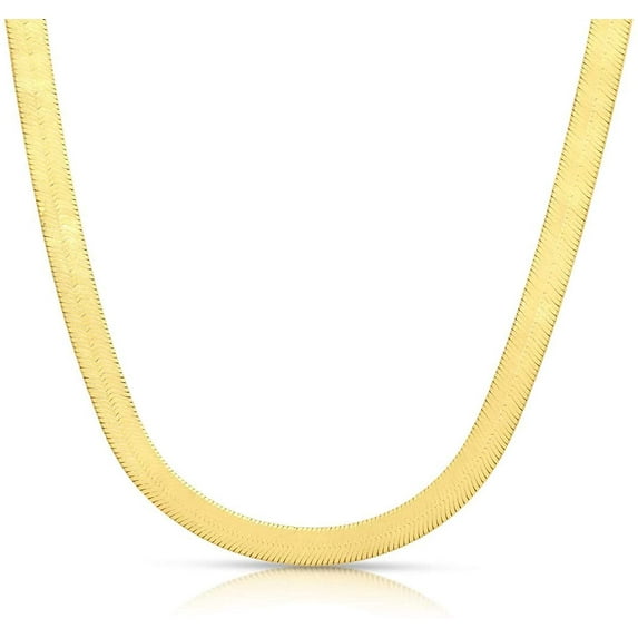 .925 14K Gold Plated Sterling Silver Flexible Flat Magic Herringbone Chain Necklace (9mm Gold Plated 16 Inches)
