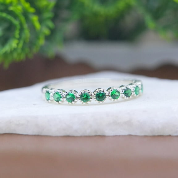 925 Emerald Ring, Vintage Emerald Band, Emerald Wedding Band, Silver Emerald Ring, Dainty Ring, May Birthstone Ring, Matching Band Ring