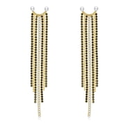 925 Fringe Dangling Tassel Earrings for Women, Chandelier-Style Long Bohemian Beaded Earrings with Cubic Zirconia, Crystal, and Imitation Pearls, for Wedding Parties