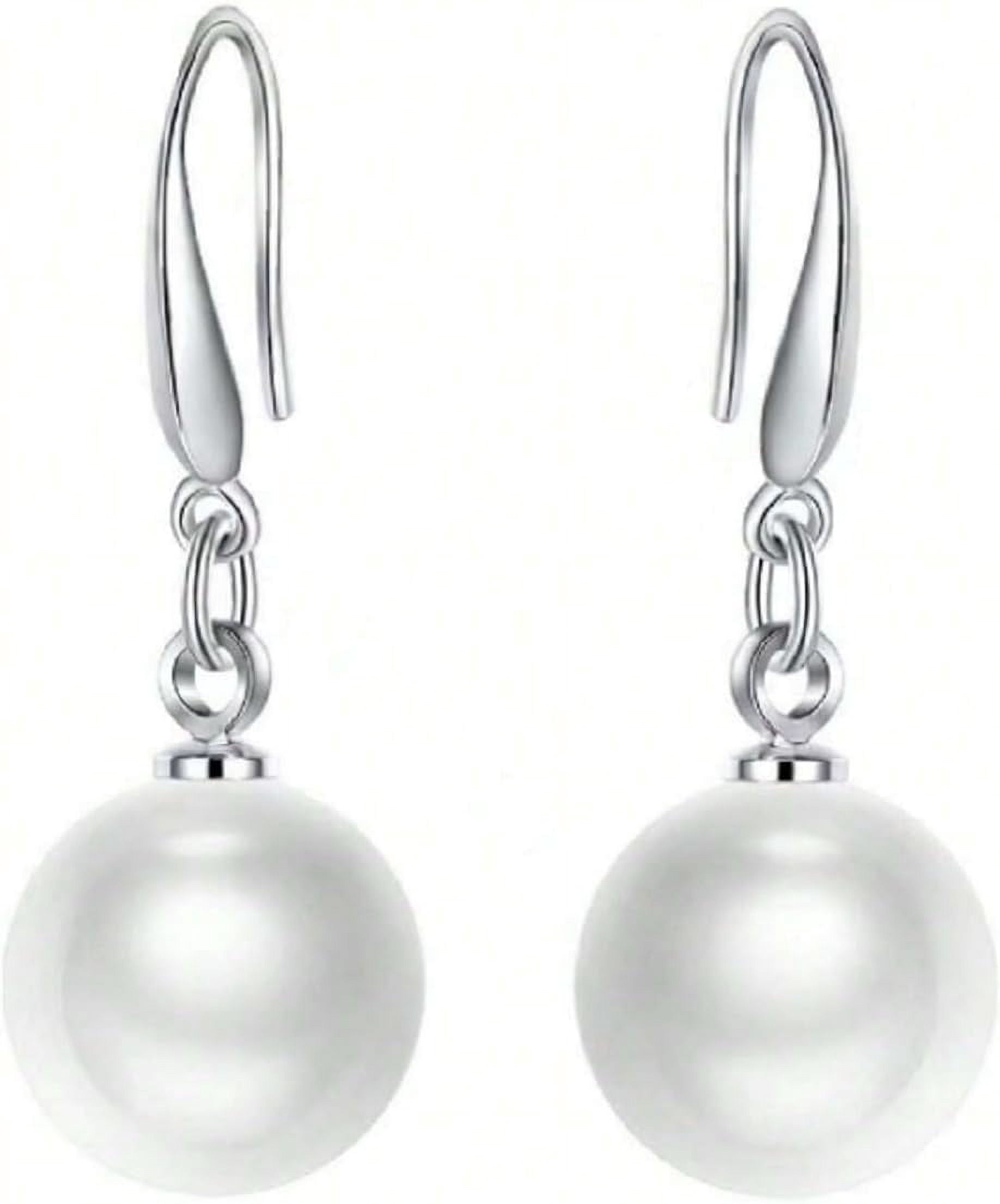 925 Genuine Sterling Elegant Silver 10mm Pearl Drop Earrings, Women's Jewelry Ear Hook Earrings[r608]