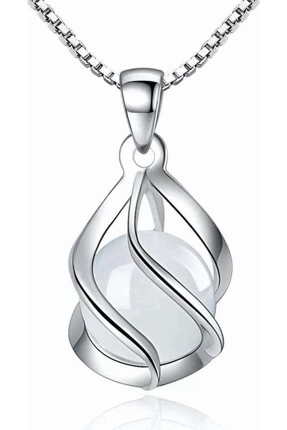 925 High-Quality Silver Opal Bead Spiral Pendant Necklace Women Fashion Jewelry[l182]