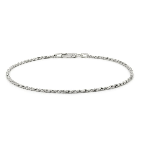 925 Italian Sterling Silver 1.5mm Solid Rope Diamond Cut Bracelet, FREE Microfiber Cloth, Rhodium Link Chain, Giorgio Bergamo 7.5