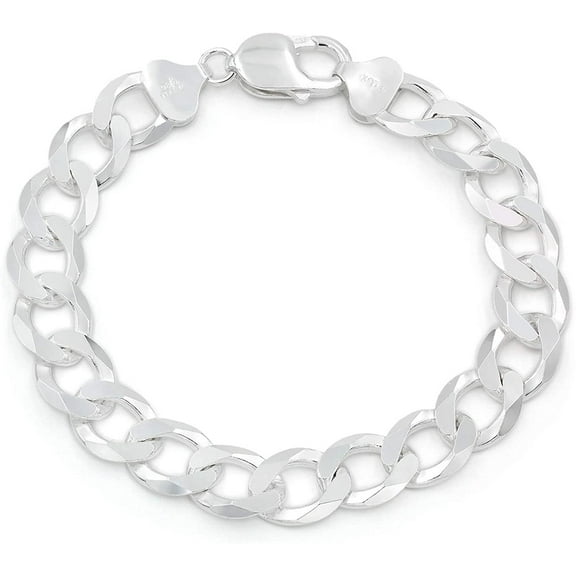 925 Italian Sterling Silver 10.5mm Solid Cuban Bracelet, FREE Microfiber Cloth, ITProLux Curb Link Chain, Giorgio Bergamo