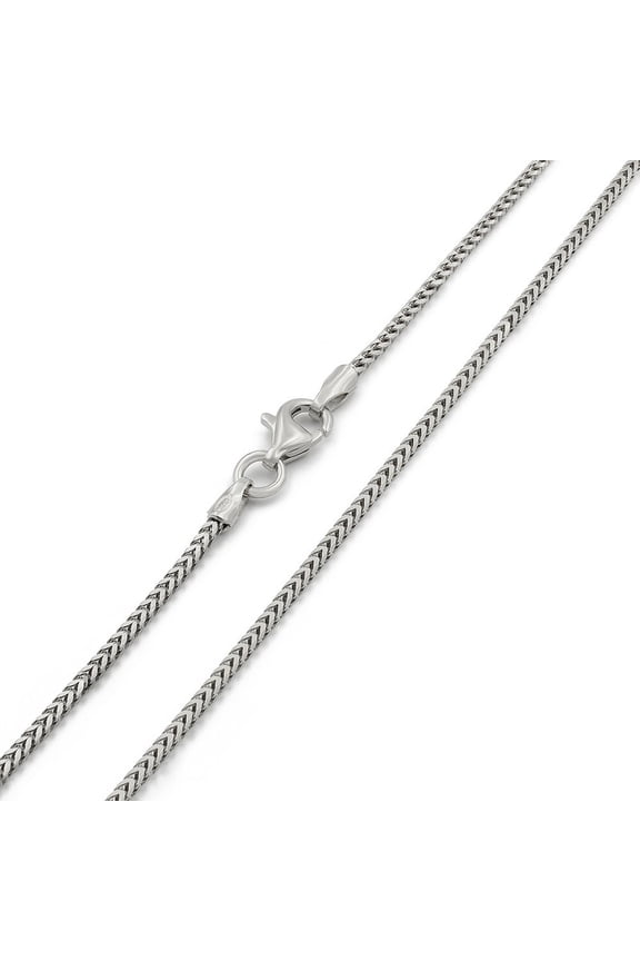 925 Italian Sterling Silver 1mm Solid Franco Chain, FREE Microfiber Cloth, Rhodium Plated Square Box Link Mens Womens Necklace 16" - 30", Giorgio Bergamo