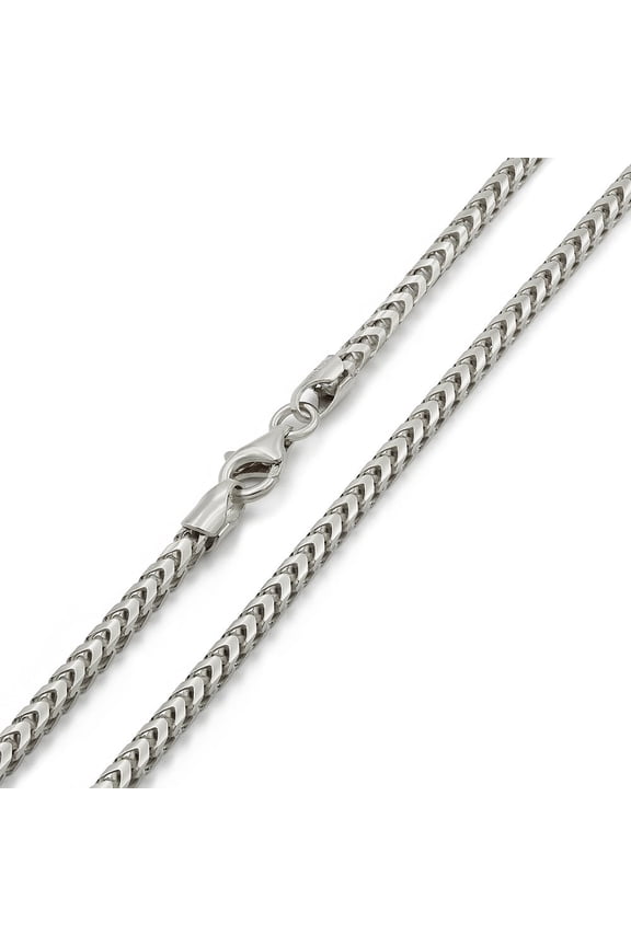 925 Italian Sterling Silver 2.5mm Solid Franco Chain, FREE Microfiber Cloth, Rhodium Plated Square Box Link Mens Womens Necklace 16" - 30", Giorgio Bergamo