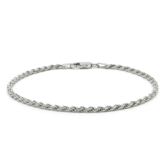 925 Italian Sterling Silver 2.5mm Solid Rope Diamond Cut Bracelet, FREE Microfiber Cloth, Rhodium Link Chain, Giorgio Bergamo 7