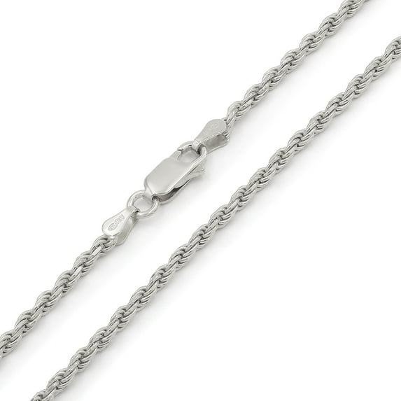 925 Italian Sterling Silver 2.5mm Solid Rope Diamond Cut Chain, FREE Microfiber Cloth, Rhodium Link Mens Womens Necklace, Giorgio Bergamo