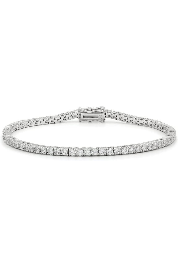 925 Italian Sterling Silver 2.5mm Tennis Bracelet, Iced Out Round Cut CZ Cubic Zirconia Rhodium Plated Link Chain, Giorgio Bergamo 7