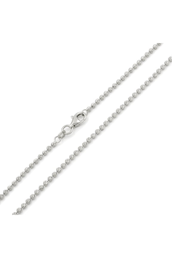 925 Italian Sterling Silver 2mm Ball Bead Moon Cut Chain, FREE Microfiber Cloth, Rhodium Dog Tag Solid Mens Womens Necklace 16" - 36", Giorgio Bergamo