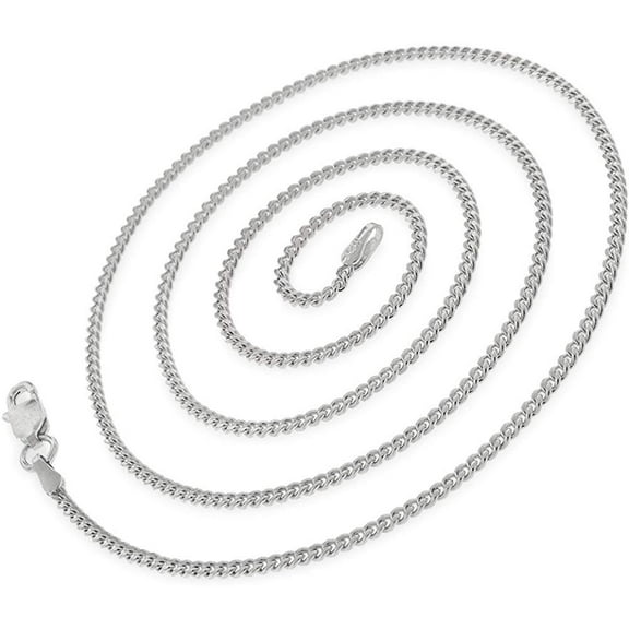 925 Italian Sterling Silver 2mm Miami Cuban, FREE Microfiber Cloth, Solid Bombe Curb Link Rhodium Chain Mens Womens Necklace, Giorgio Bergamo