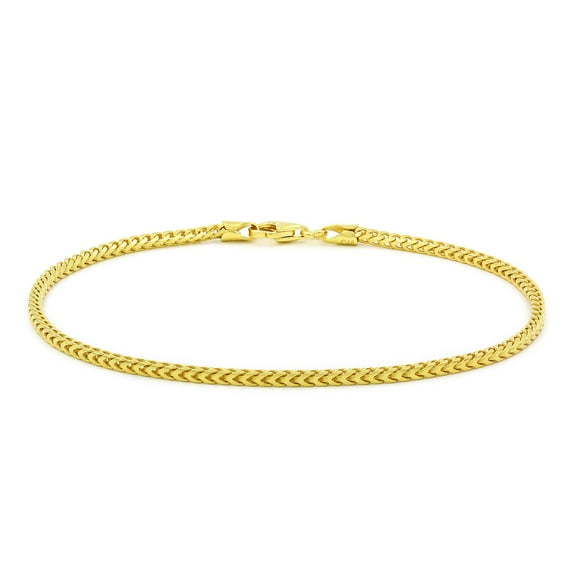 925 Italian Sterling Silver 2mm Solid Franco Bracelet, FREE Microfiber Cloth, Yellow Gold Plated Square Box Chain, Giorgio Bergamo 7