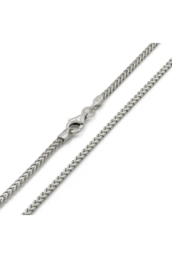 925 Italian Sterling Silver 2mm Solid Franco Chain, FREE Microfiber Cloth, Rhodium Plated Square Box Link Mens Womens Necklace 16" - 30", Giorgio Bergamo