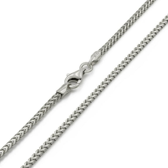 925 Italian Sterling Silver 2mm Solid Franco Chain, FREE Microfiber Cloth, Rhodium Plated Square Box Link Mens Womens Necklace 16" - 30", Giorgio Bergamo