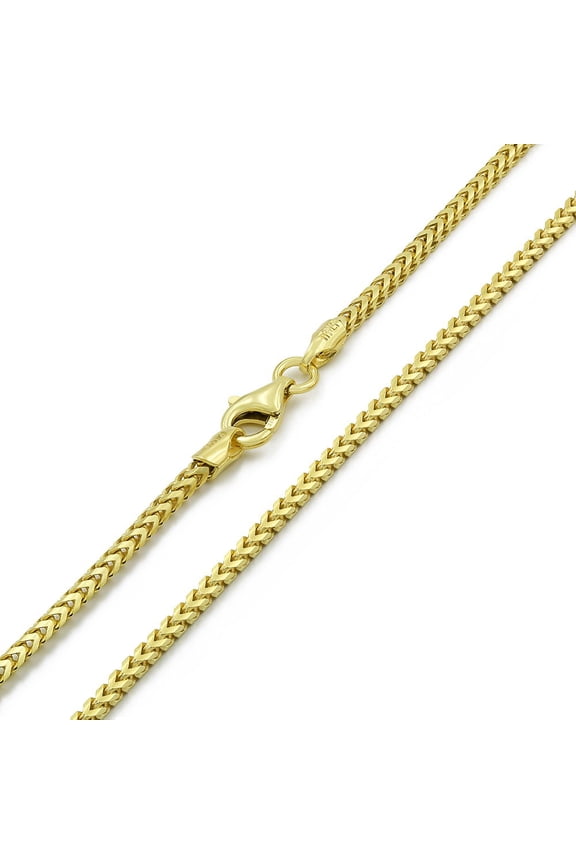 925 Italian Sterling Silver 2mm Solid Franco Chain, FREE Microfiber Cloth, Yellow Gold Plated Square Box Link Chain Mens Womens Necklace, Giorgio Bergamo