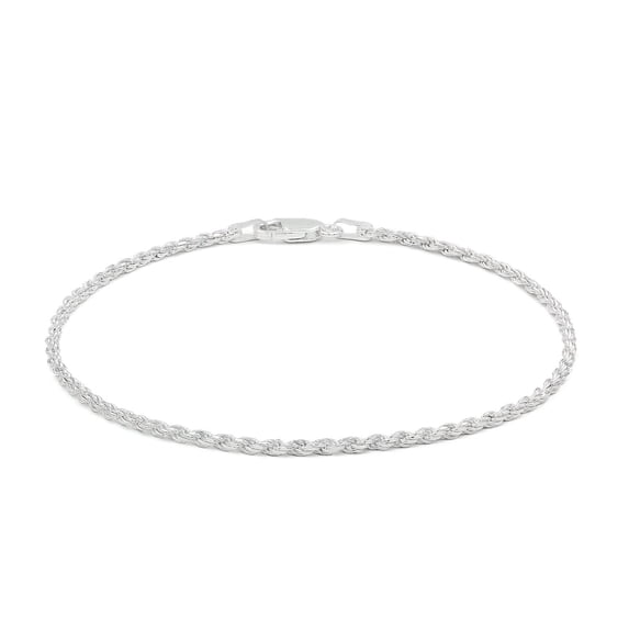 925 Italian Sterling Silver 2mm Solid Rope Diamond Cut Bracelet, FREE Microfiber Cloth, ITProLux Link Chain, Giorgio Bergamo
