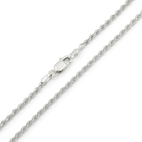 925 Italian Sterling Silver 2mm Solid Rope Diamond Cut Chain, FREE Microfiber Cloth, ITProLux Link Mens Womens Necklace, Giorgio Bergamo